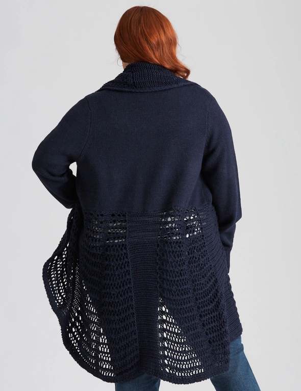 Beme Long Sleeve Crochet Shawl Collar Edge to Edge Cardigan, hi-res image number null