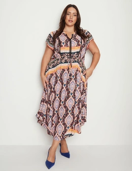 Beme Short Sleeve Printed Paisley Maxi Dress