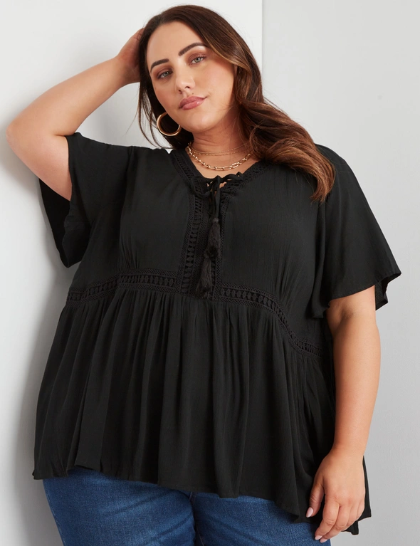 Beme Short Sleeve Lace Tie Up Top, hi-res image number null