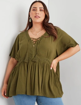 Beme Short Sleeve Lace Tie Up Top