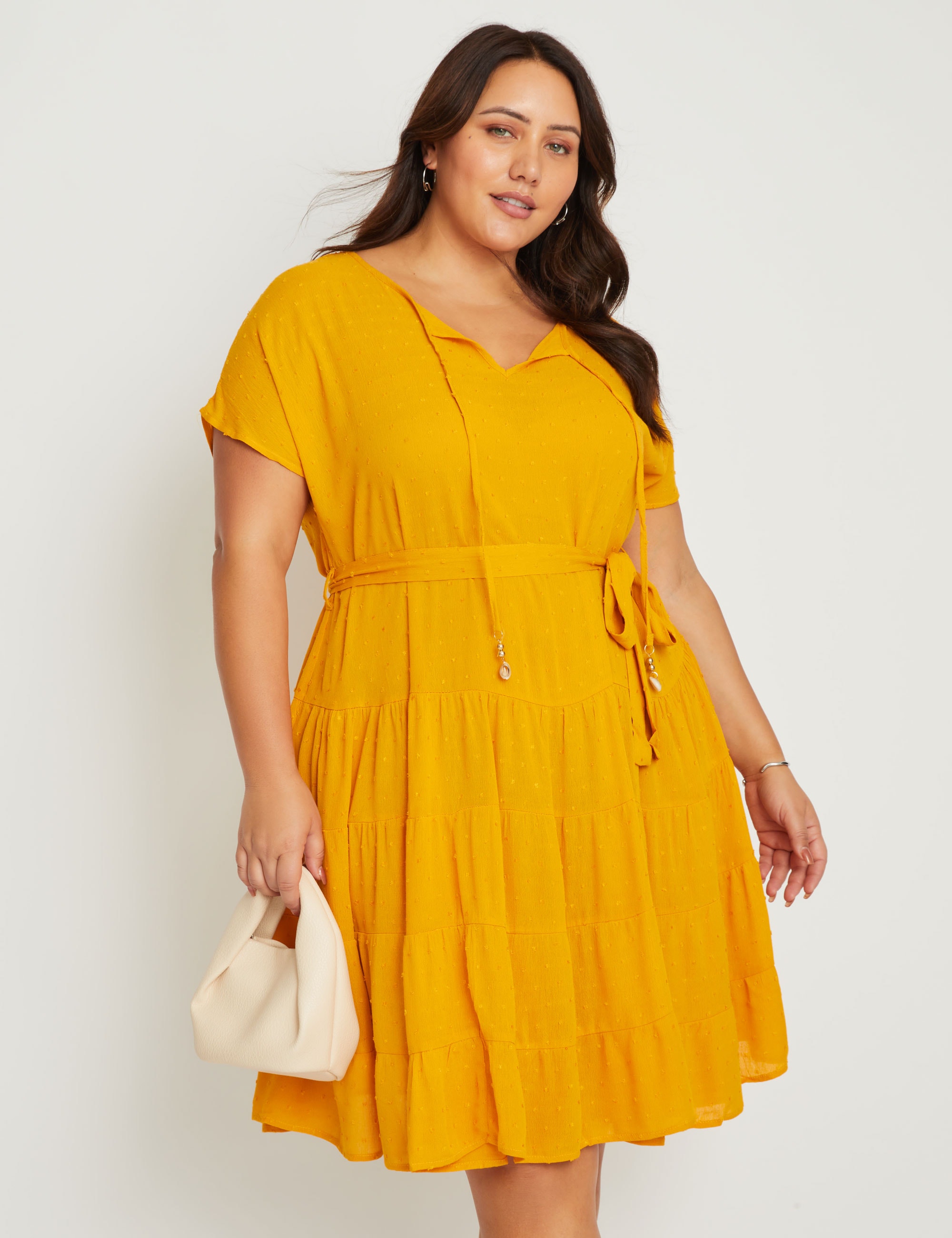 BeMe - Plus Size - Womens Midi Dress - Yellow Summer Casual Beach