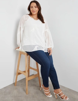 Beme Long Sleeve Embroidered Blouse