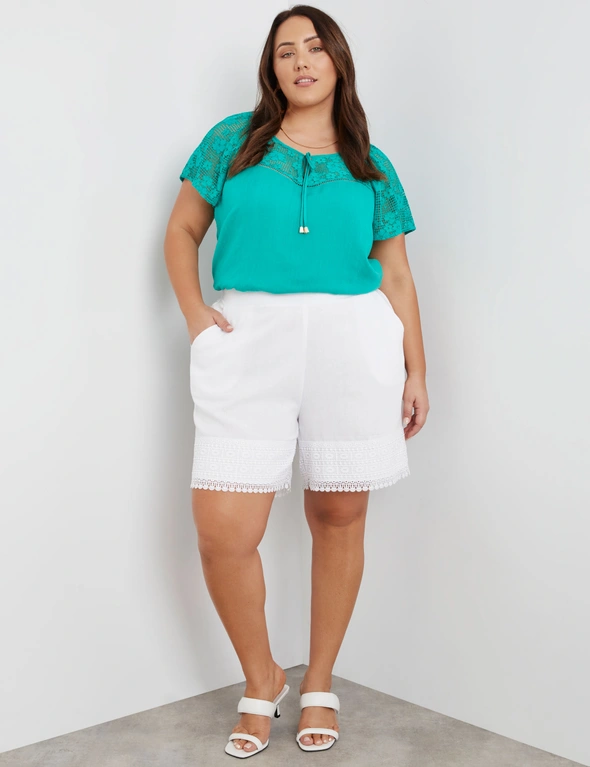 Beme Mid Thigh Lace Trim Pull On Linen Short, hi-res image number null
