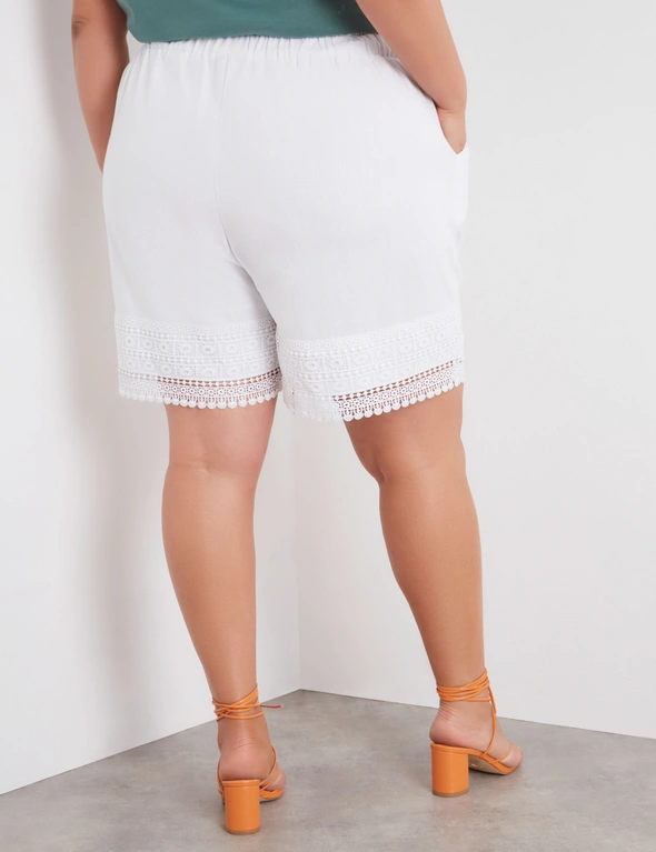 Beme Mid Thigh Lace Trim Pull On Linen Short, hi-res image number null