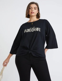 Beme 3/4 Sleeve Placement Embroidered Tee