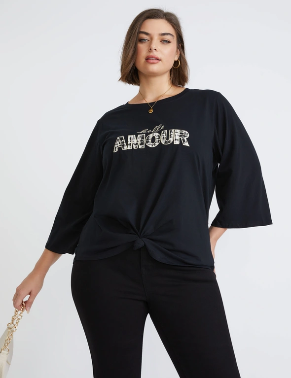 Beme 3/4 Sleeve Placement Embroidered Tee, hi-res image number null
