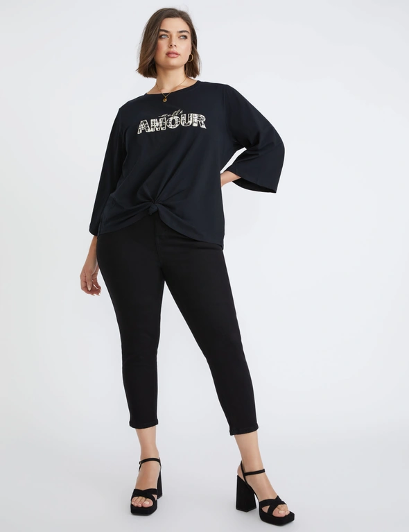Beme 3/4 Sleeve Placement Embroidered Tee, hi-res image number null