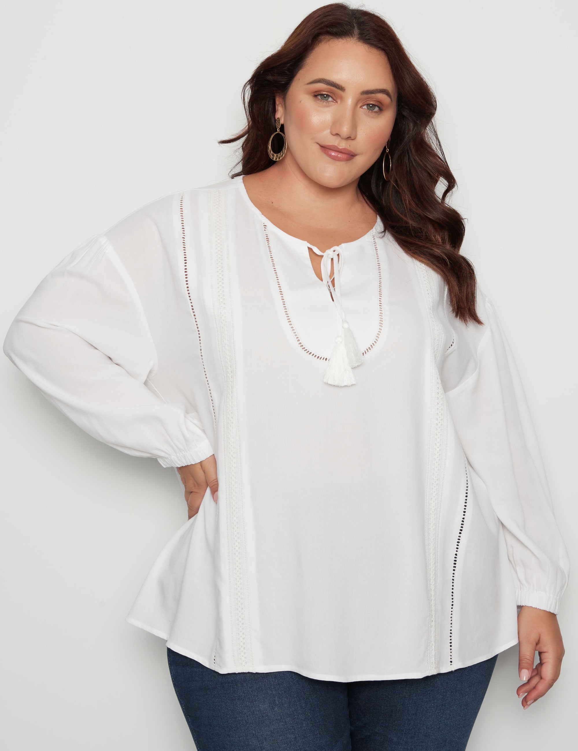 Plus size 2024 white peasant top