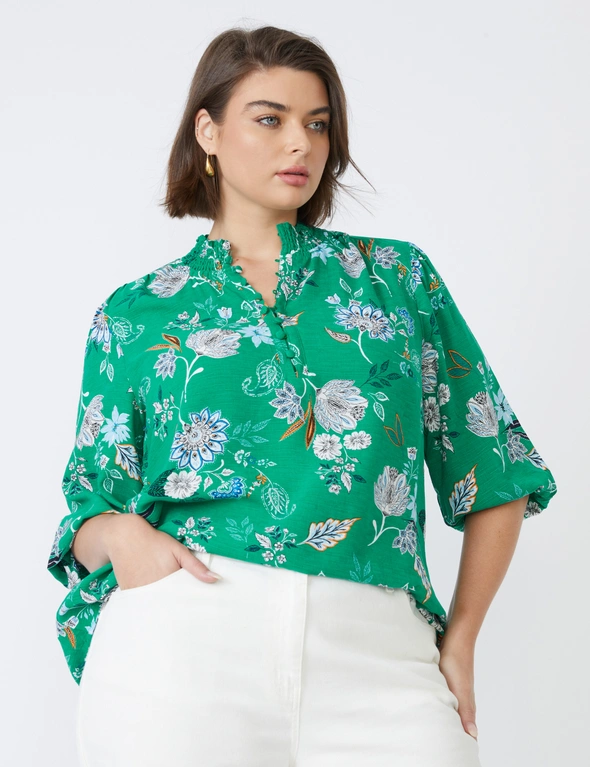 Beme Short Sleeve Paisley Placement Print Button Through Top, hi-res image number null