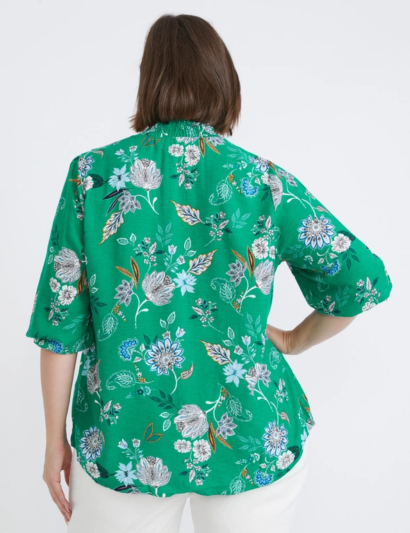 Beme Short Sleeve Paisley Placement Print Button Through Top, hi-res image number null