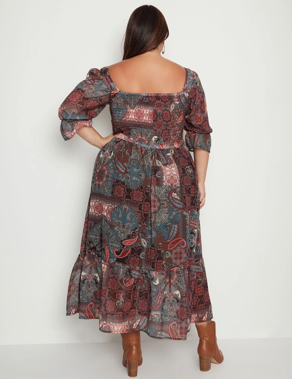 Beme Elbow Flutter Sleeve Printed Shirred Maxi Dress | W Lane