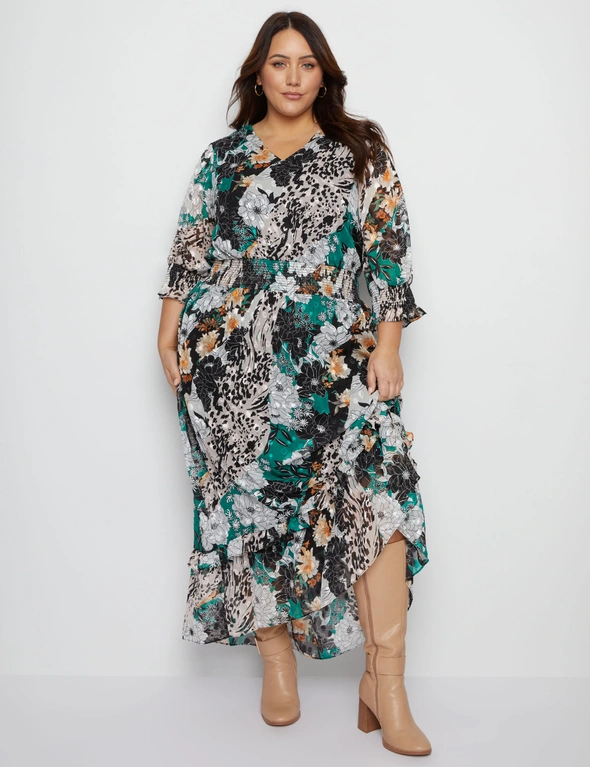 Beme Elbow Sleeve Printed Dobby Maxi Dress | Beme Australia