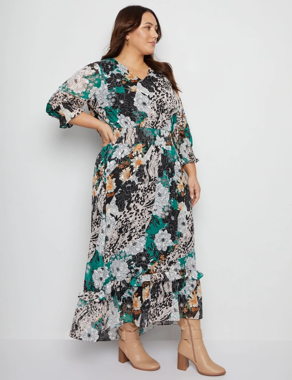 Beme Elbow Sleeve Printed Dobby Maxi Dress, hi-res image number null