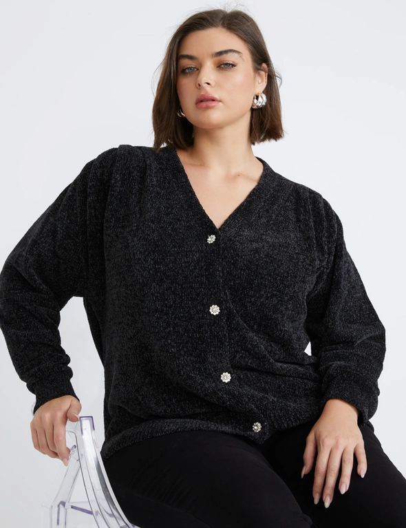 Beme Long Sleeve Chenille Button Detail Cardigan, hi-res image number null