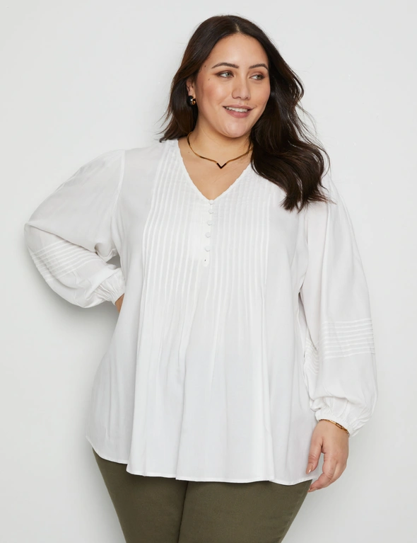 Beme Long Sleeve Pintuck Button Blouse, hi-res image number null