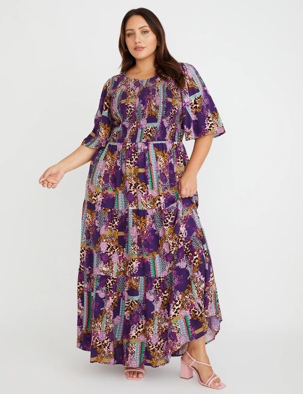 Beme Long Sleeve Shirred Bodice Maxi Dress | EziBuy Australia