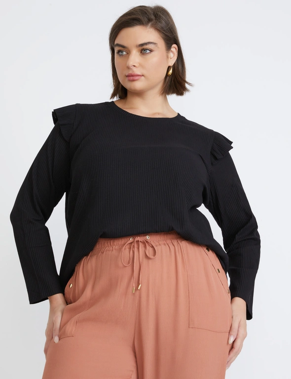 Beme Long Sleeve Frill Ribbed Top, hi-res image number null