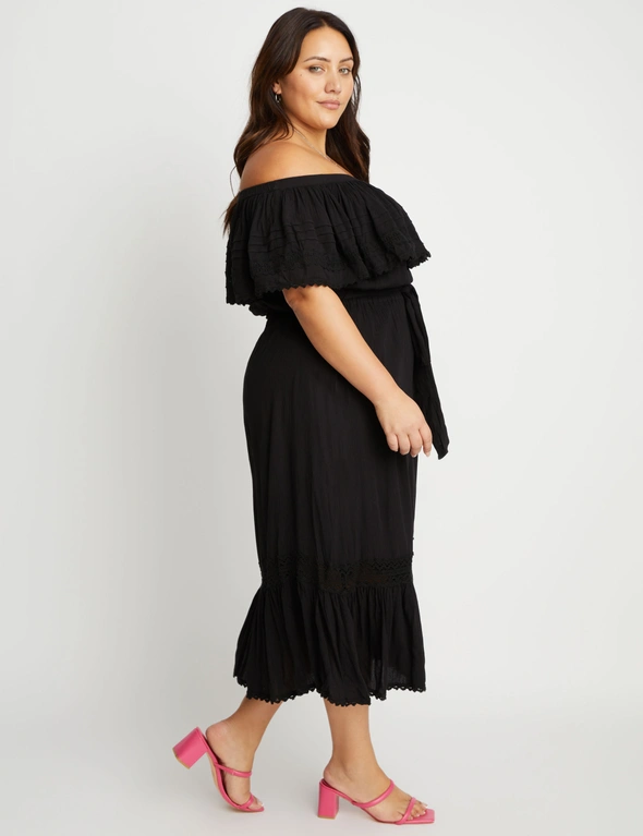 Beme Off The Shoulder Tiered LaceDetail Woven Midi Dress, hi-res image number null