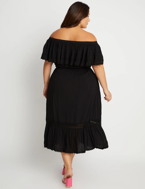 Beme Off The Shoulder Tiered LaceDetail Woven Midi Dress, hi-res image number null