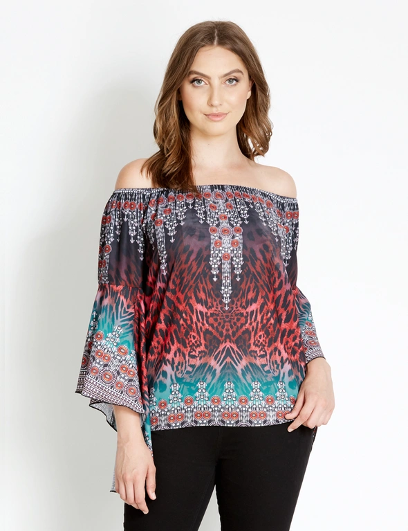 Crossroads Flared Sleeve Print Top, hi-res image number null