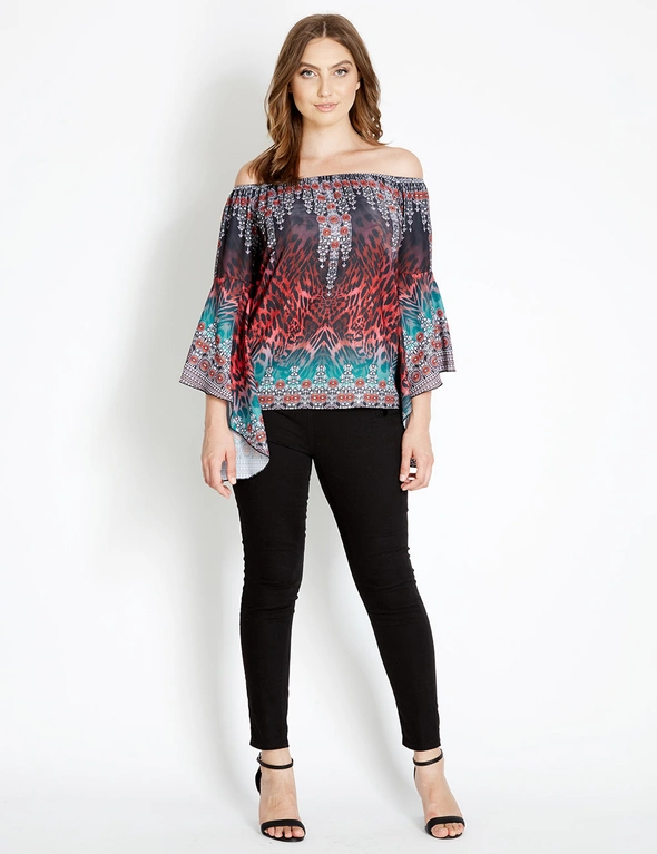 Crossroads Flared Sleeve Print Top, hi-res image number null