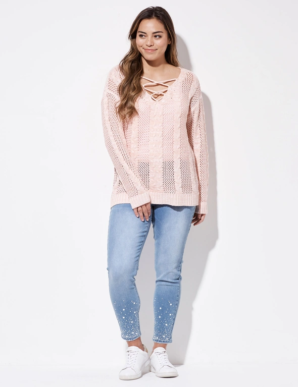 Crossroads Lace Up Front Knit, hi-res image number null