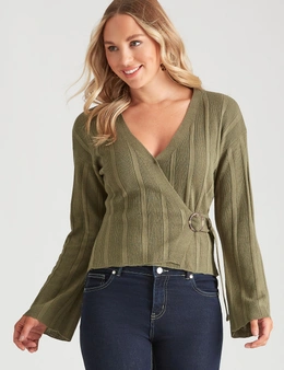 Crossroads Ribbed Buckle Wrap Top