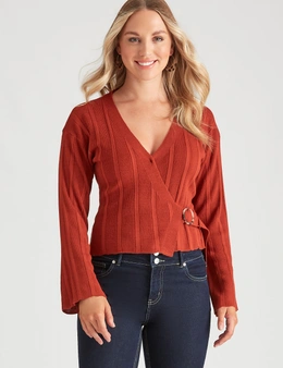 Crossroads Ribbed Buckle Wrap Top