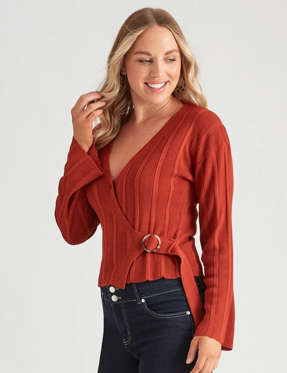 Crossroads Ribbed Buckle Wrap Top, hi-res image number null