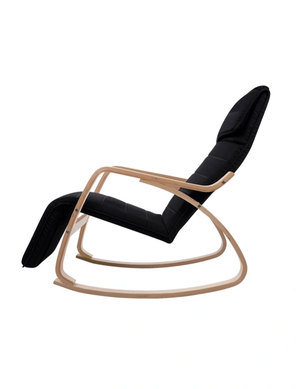 Artiss Rocking Armchair Bentwood Frame With Footrest Black Afton, hi-res image number null