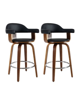 Artiss 2x Bar Stools Leather Seat Wooden Legs