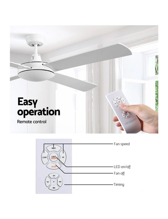 Devanti 52'' Ceiling Fan w/Remote - White, hi-res image number null
