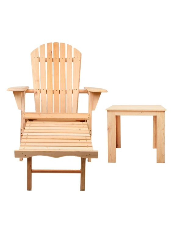 Gardeon 3PC Adirondack Outdoor Table and Chairs? Wooden Sun Lounge Beach Patio Natural, hi-res image number null