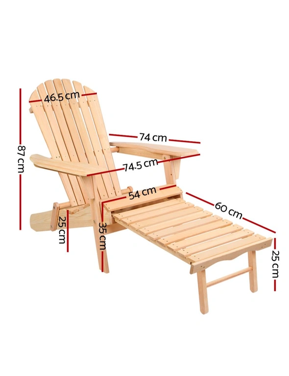 Gardeon 2PC Adirondack Outdoor Chairs Wooden Sun Lounge Patio Furniture Garden Natural, hi-res image number null