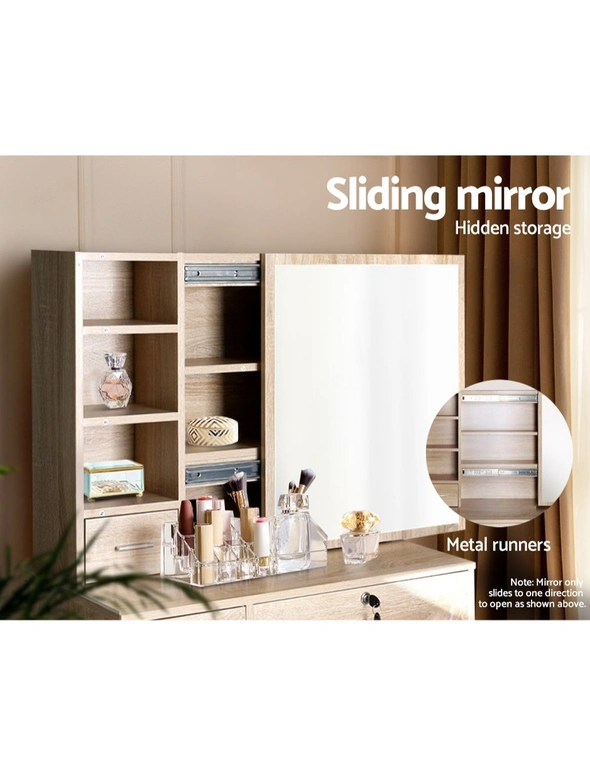 Artiss Dressing Table Stool Set Sliding Mirror Oak Diane, hi-res image number null