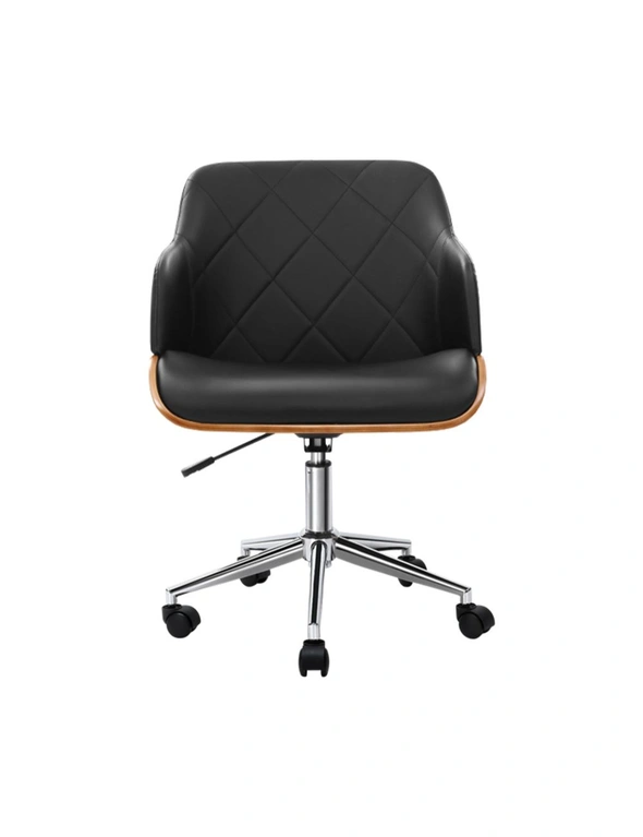 Artiss Wooden Office Chair Fabric Seat Black, hi-res image number null
