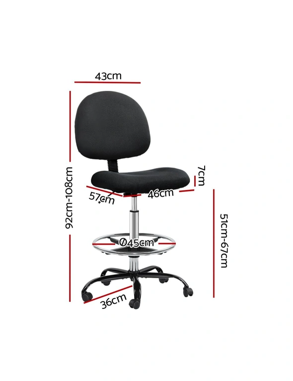 Artiss Office Chair Drafting Stool Fabric Chairs Black, hi-res image number null