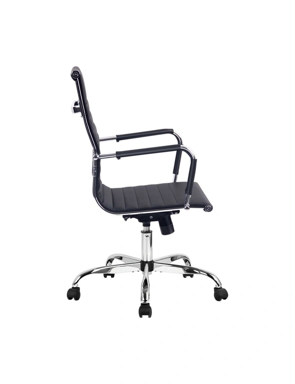 Artiss Office Chair PU Leather Mid Back Black, hi-res image number null