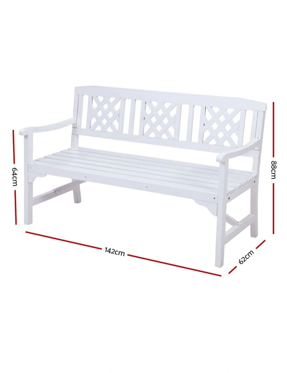 Gardeon Outdoor Garden Bench Wooden Chair 3 Seat Patio Furniture Lounge White, hi-res image number null