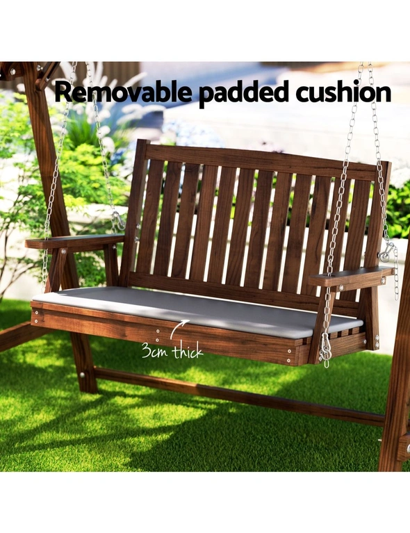 Gardeon Outdoor Wooden Swing Chair Garden Bench Canopy Cushion 2 Seater Charcoal, hi-res image number null