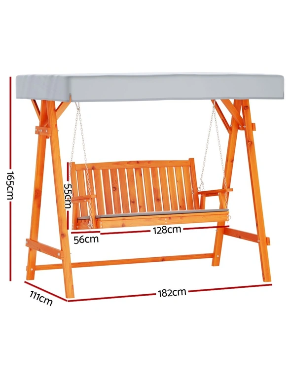 Gardeon Wooden Swing Chair Garden Bench Canopy 3 Seater Outdoor Furniture, hi-res image number null