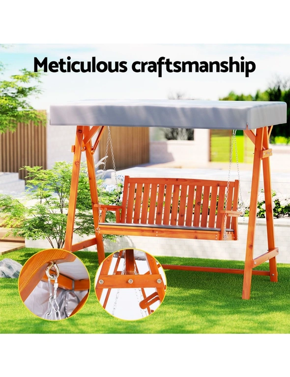 Gardeon Wooden Swing Chair Garden Bench Canopy 3 Seater Outdoor Furniture, hi-res image number null