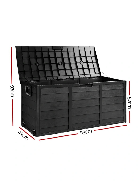 Gardeon Outdoor Storage Box 290L Lockable Organiser Garden Deck Shed All Black, hi-res image number null