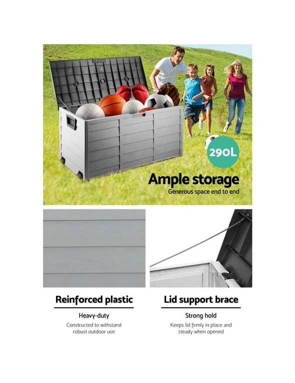 Gardeon Outdoor Storage Box 290L Lockable Organiser Garden Deck Shed Tool Black, hi-res image number null