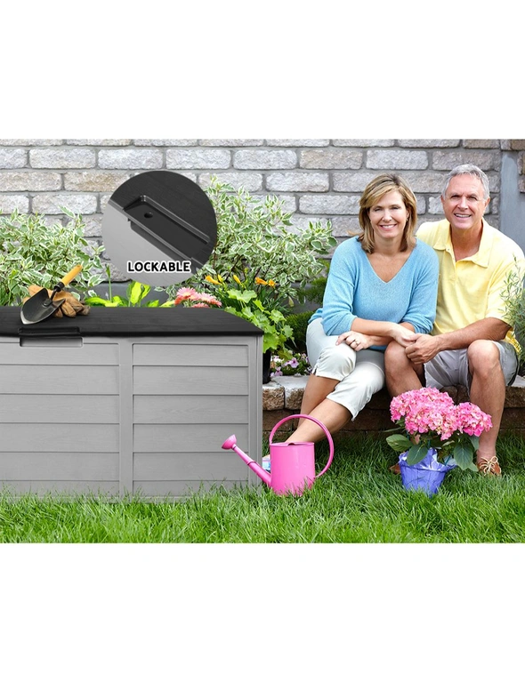 Gardeon Outdoor Storage Box 290L Lockable Organiser Garden Deck Shed Tool Black, hi-res image number null