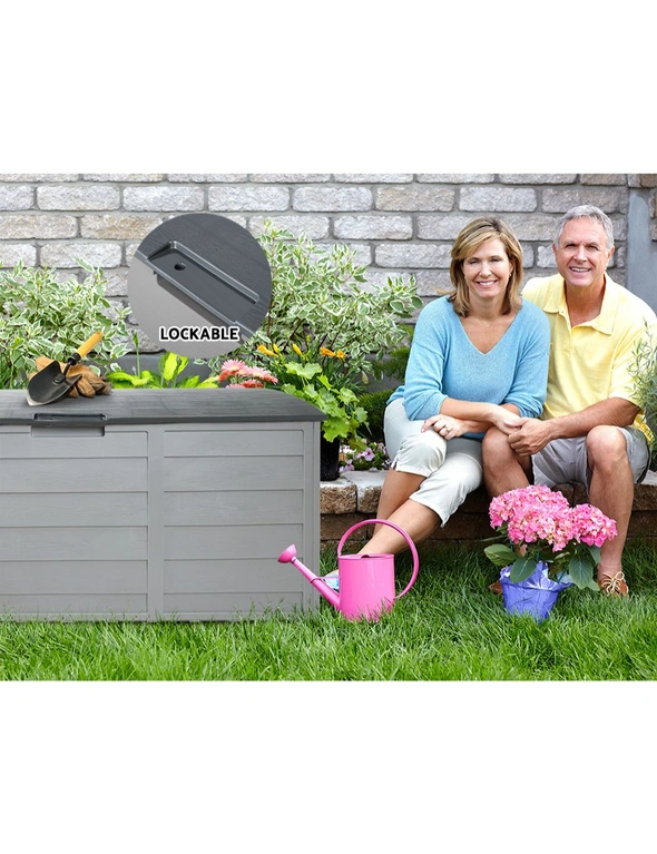 Gardeon Outdoor Storage Box 290L Lockable Organiser Garden Deck Shed Tool Grey, hi-res image number null