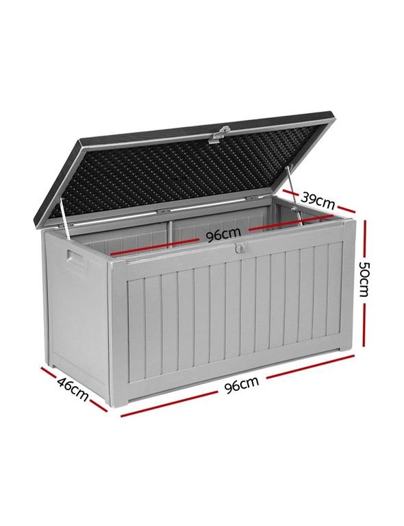 Gardeon Outdoor Storage Box 190L Container Lockable Garden Bench Tool Shed Black, hi-res image number null