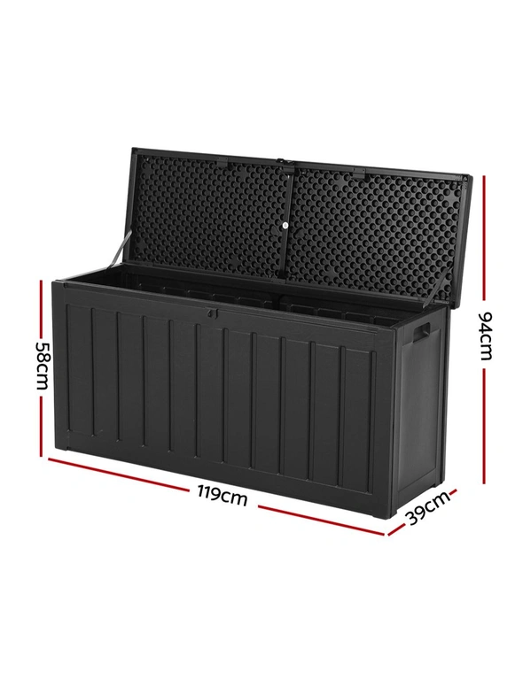 Gardeon Outdoor Storage Box 240L Container Lockable Garden Bench Tool Shed Black, hi-res image number null