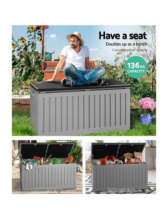 Gardeon Outdoor Storage Box 270L Container Lockable Garden Bench Tool Shed Grey, hi-res image number null
