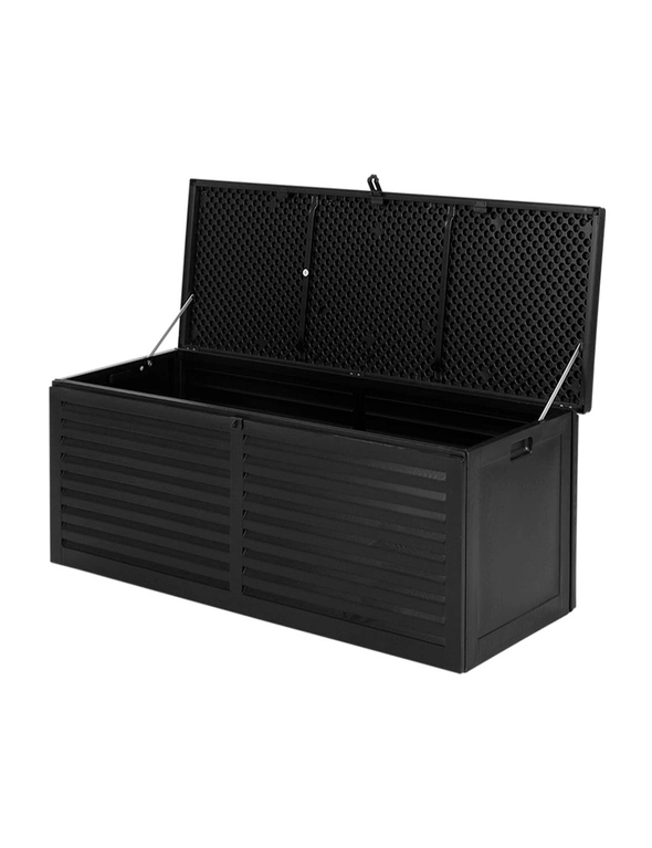 Gardeon Outdoor Storage Box 390L Container Lockable Garden Bench Shed Tools Toy All Black, hi-res image number null
